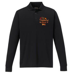 Funny Cute One Thankful Nana Thanksgiving Fall Autumn Leaves Performance Long Sleeve Polo