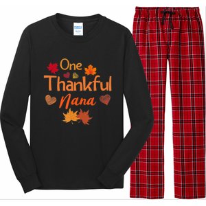 Funny Cute One Thankful Nana Thanksgiving Fall Autumn Leaves Long Sleeve Pajama Set