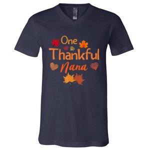 Funny Cute One Thankful Nana Thanksgiving Fall Autumn Leaves V-Neck T-Shirt