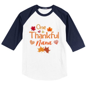 Funny Cute One Thankful Nana Thanksgiving Fall Autumn Leaves Baseball Sleeve Shirt