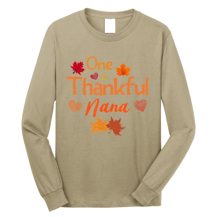 Funny Cute One Thankful Nana Thanksgiving Fall Autumn Leaves Long Sleeve Shirt