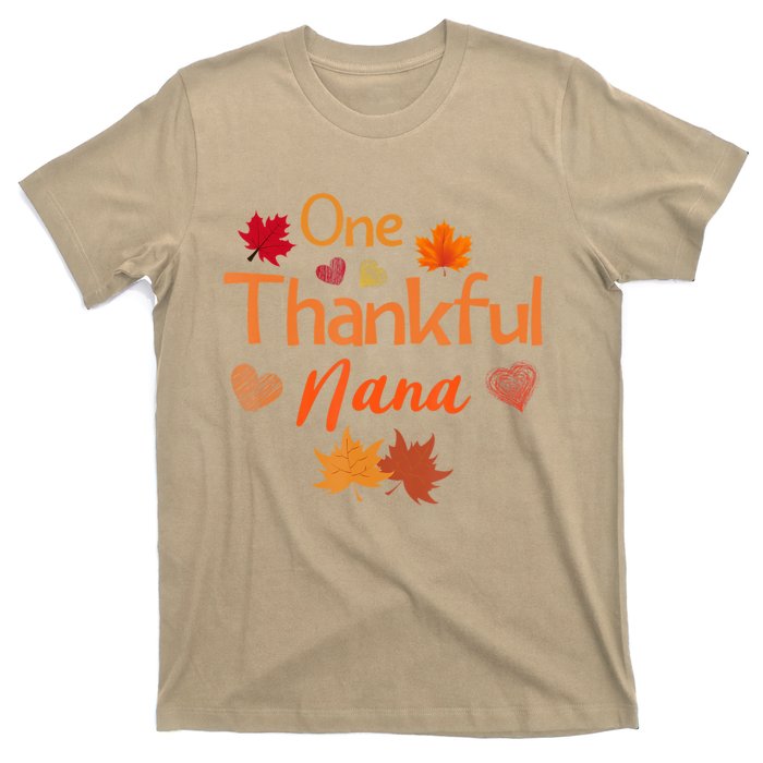 Funny Cute One Thankful Nana Thanksgiving Fall Autumn Leaves T-Shirt