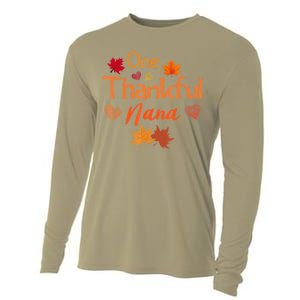 Funny Cute One Thankful Nana Thanksgiving Fall Autumn Leaves Cooling Performance Long Sleeve Crew