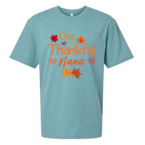 Funny Cute One Thankful Nana Thanksgiving Fall Autumn Leaves Sueded Cloud Jersey T-Shirt