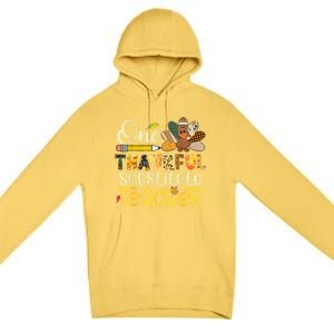 Funny Cute One Thankful Substitute Teacher Turkey Leopard Thanksgiving Premium Pullover Hoodie