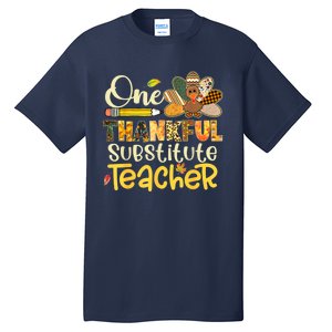 Funny Cute One Thankful Substitute Teacher Turkey Leopard Thanksgiving Tall T-Shirt