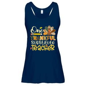 Funny Cute One Thankful Substitute Teacher Turkey Leopard Thanksgiving Ladies Essential Flowy Tank