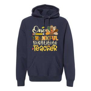 Funny Cute One Thankful Substitute Teacher Turkey Leopard Thanksgiving Premium Hoodie