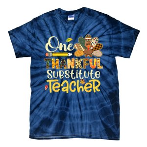 Funny Cute One Thankful Substitute Teacher Turkey Leopard Thanksgiving Tie-Dye T-Shirt