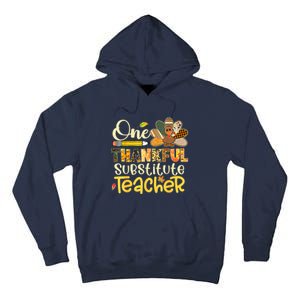 Funny Cute One Thankful Substitute Teacher Turkey Leopard Thanksgiving Tall Hoodie