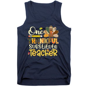 Funny Cute One Thankful Substitute Teacher Turkey Leopard Thanksgiving Tank Top