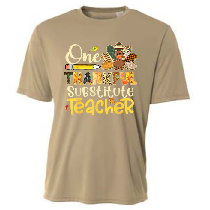 Funny Cute One Thankful Substitute Teacher Turkey Leopard Thanksgiving Cooling Performance Crew T-Shirt