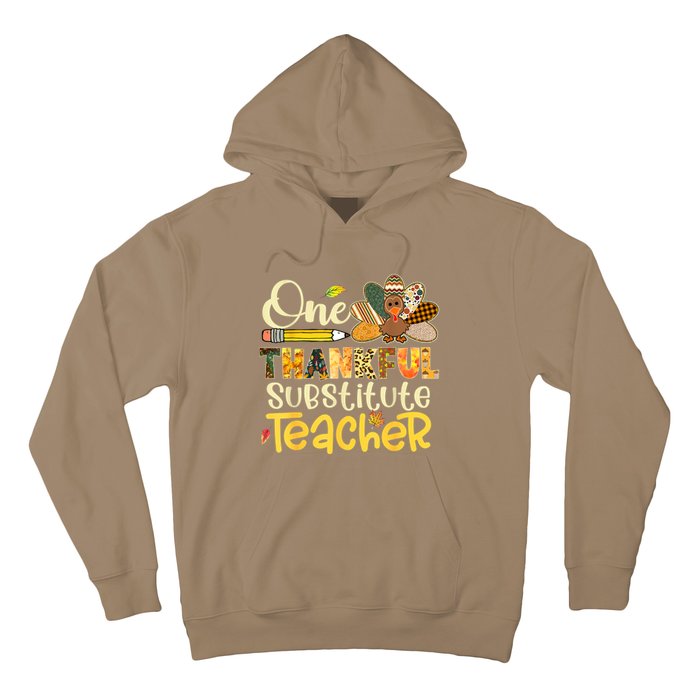 Funny Cute One Thankful Substitute Teacher Turkey Leopard Thanksgiving Hoodie