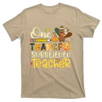 Funny Cute One Thankful Substitute Teacher Turkey Leopard Thanksgiving T-Shirt