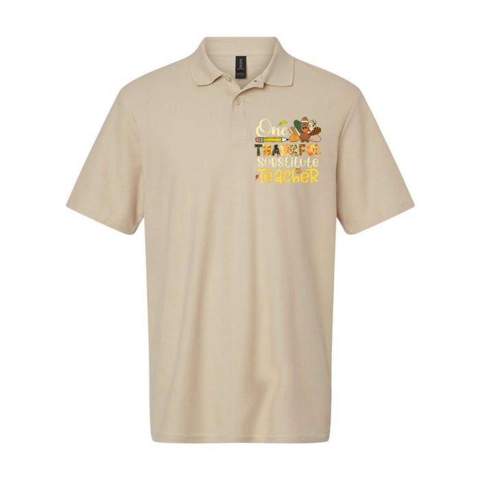 Funny Cute One Thankful Substitute Teacher Turkey Leopard Thanksgiving Softstyle Adult Sport Polo