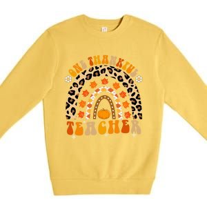 Funny Cute One Thankful Teacher Fall Autumn Thanksgiving Groovy Premium Crewneck Sweatshirt