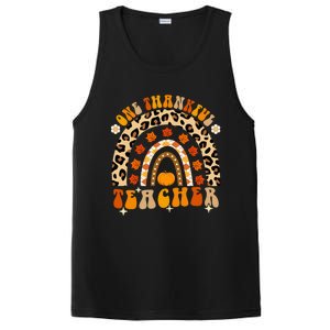 Funny Cute One Thankful Teacher Fall Autumn Thanksgiving Groovy PosiCharge Competitor Tank