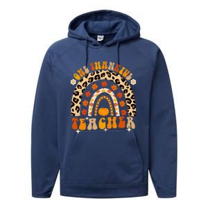 Funny Cute One Thankful Teacher Fall Autumn Thanksgiving Groovy Performance Fleece Hoodie