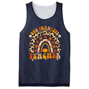 Funny Cute One Thankful Teacher Fall Autumn Thanksgiving Groovy Mesh Reversible Basketball Jersey Tank