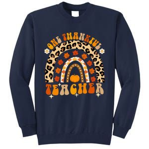 Funny Cute One Thankful Teacher Fall Autumn Thanksgiving Groovy Tall Sweatshirt