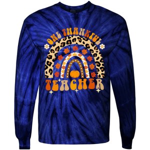 Funny Cute One Thankful Teacher Fall Autumn Thanksgiving Groovy Tie-Dye Long Sleeve Shirt