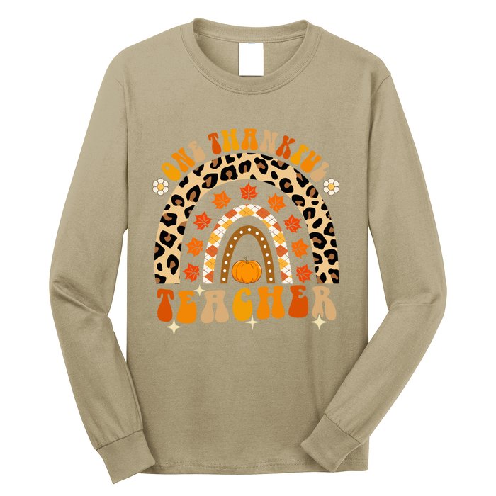 Funny Cute One Thankful Teacher Fall Autumn Thanksgiving Groovy Long Sleeve Shirt