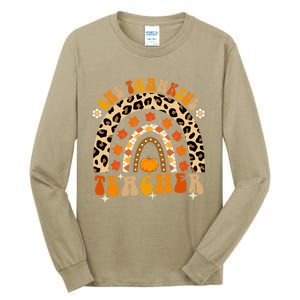 Funny Cute One Thankful Teacher Fall Autumn Thanksgiving Groovy Tall Long Sleeve T-Shirt