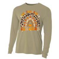 Funny Cute One Thankful Teacher Fall Autumn Thanksgiving Groovy Cooling Performance Long Sleeve Crew