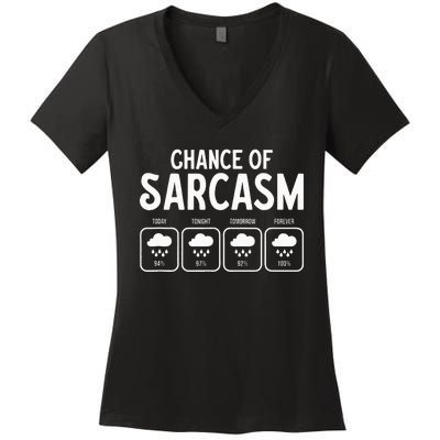 Funny Chance Of Sarcasm Weather Forecast Sarcastic Humor Women's V-Neck T-Shirt