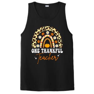 Funny Cute One Thankful Teacher Thanksgiving Fall Autumn Groovy Leopard PosiCharge Competitor Tank