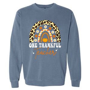 Funny Cute One Thankful Teacher Thanksgiving Fall Autumn Groovy Leopard Garment-Dyed Sweatshirt