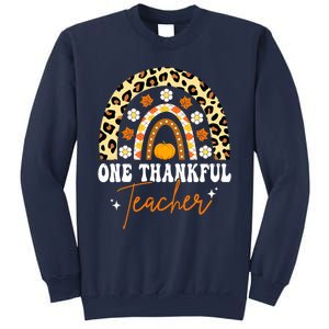 Funny Cute One Thankful Teacher Thanksgiving Fall Autumn Groovy Leopard Sweatshirt