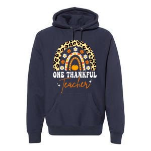 Funny Cute One Thankful Teacher Thanksgiving Fall Autumn Groovy Leopard Premium Hoodie