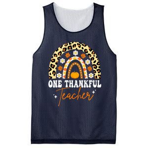 Funny Cute One Thankful Teacher Thanksgiving Fall Autumn Groovy Leopard Mesh Reversible Basketball Jersey Tank