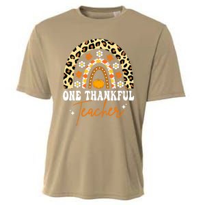 Funny Cute One Thankful Teacher Thanksgiving Fall Autumn Groovy Leopard Cooling Performance Crew T-Shirt