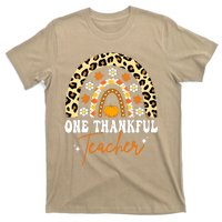 Funny Cute One Thankful Teacher Thanksgiving Fall Autumn Groovy Leopard T-Shirt