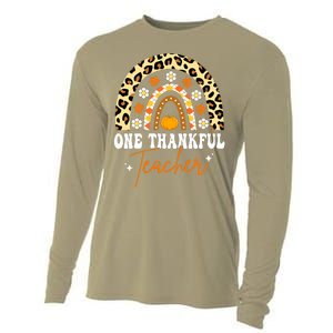 Funny Cute One Thankful Teacher Thanksgiving Fall Autumn Groovy Leopard Cooling Performance Long Sleeve Crew