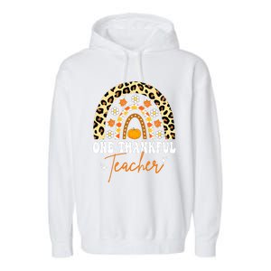 Funny Cute One Thankful Teacher Thanksgiving Fall Autumn Groovy Leopard Garment-Dyed Fleece Hoodie