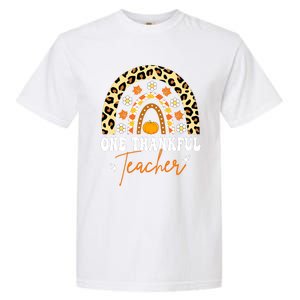 Funny Cute One Thankful Teacher Thanksgiving Fall Autumn Groovy Leopard Garment-Dyed Heavyweight T-Shirt