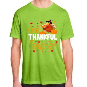 Funny Cute One Thankful Teacher Thanksgiving Turkey Teacher Adult ChromaSoft Performance T-Shirt