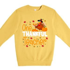 Funny Cute One Thankful Teacher Thanksgiving Turkey Teacher Premium Crewneck Sweatshirt