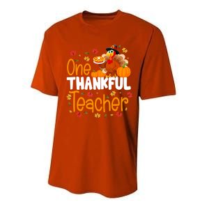 Funny Cute One Thankful Teacher Thanksgiving Turkey Teacher Performance Sprint T-Shirt