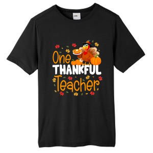 Funny Cute One Thankful Teacher Thanksgiving Turkey Teacher Tall Fusion ChromaSoft Performance T-Shirt