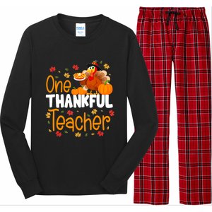 Funny Cute One Thankful Teacher Thanksgiving Turkey Teacher Long Sleeve Pajama Set