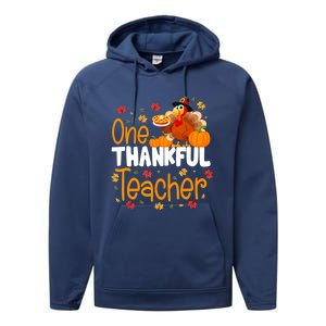 Funny Cute One Thankful Teacher Thanksgiving Turkey Teacher Performance Fleece Hoodie