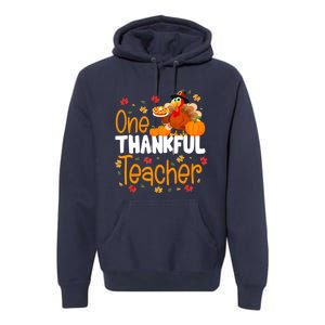 Funny Cute One Thankful Teacher Thanksgiving Turkey Teacher Premium Hoodie