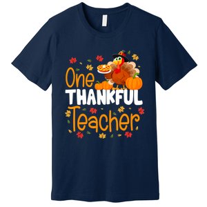 Funny Cute One Thankful Teacher Thanksgiving Turkey Teacher Premium T-Shirt