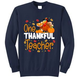 Funny Cute One Thankful Teacher Thanksgiving Turkey Teacher Tall Sweatshirt