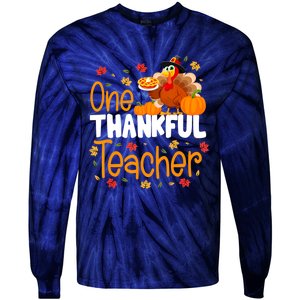 Funny Cute One Thankful Teacher Thanksgiving Turkey Teacher Tie-Dye Long Sleeve Shirt