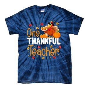 Funny Cute One Thankful Teacher Thanksgiving Turkey Teacher Tie-Dye T-Shirt